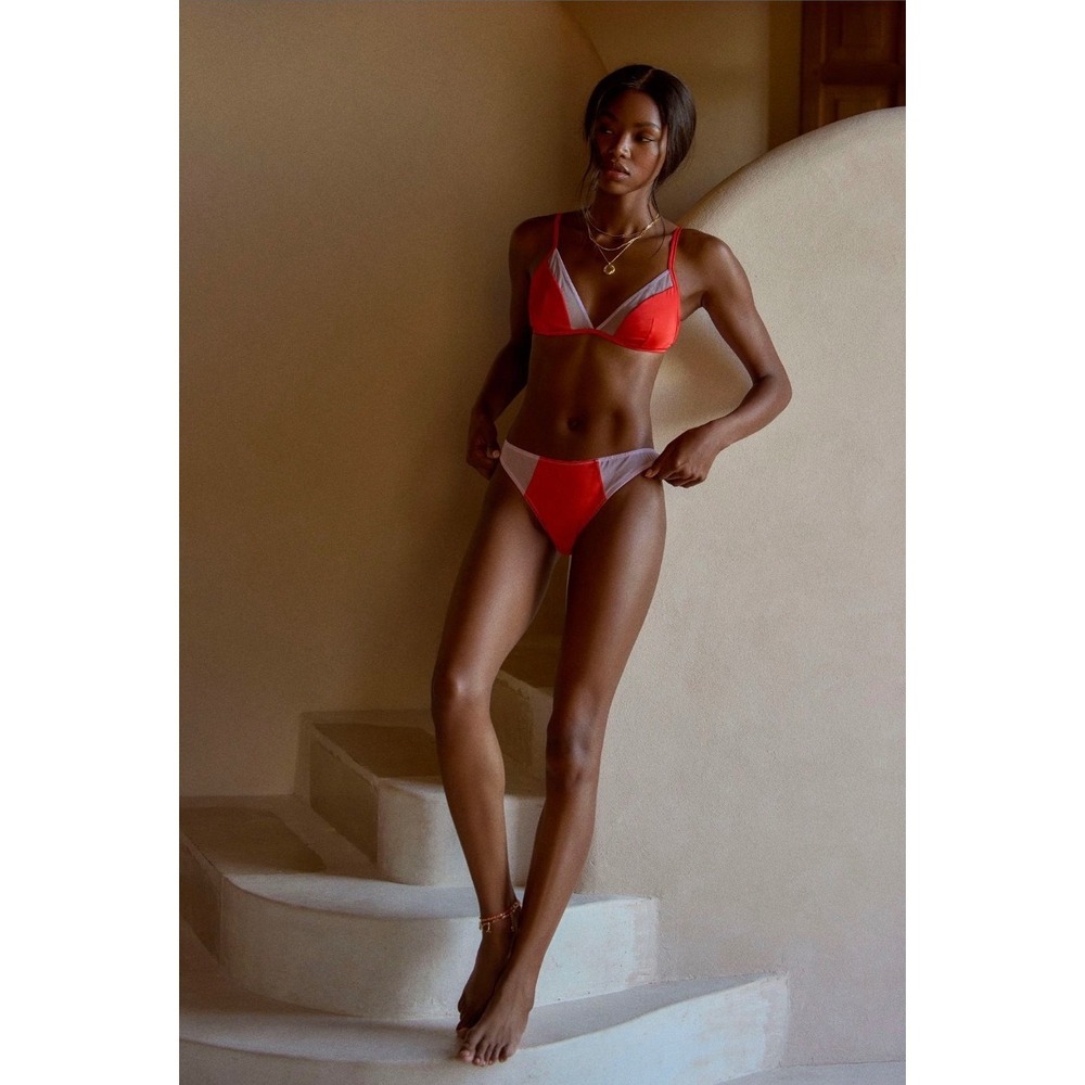 LyreBird Coral Orange Lavender Triangle Bralette‎ Bikini Panty Lingerie Set M